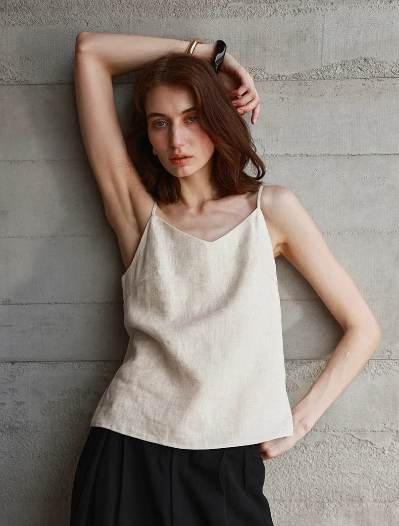 Olivia Bennet | Linen V-Neck Camisole Top for Women