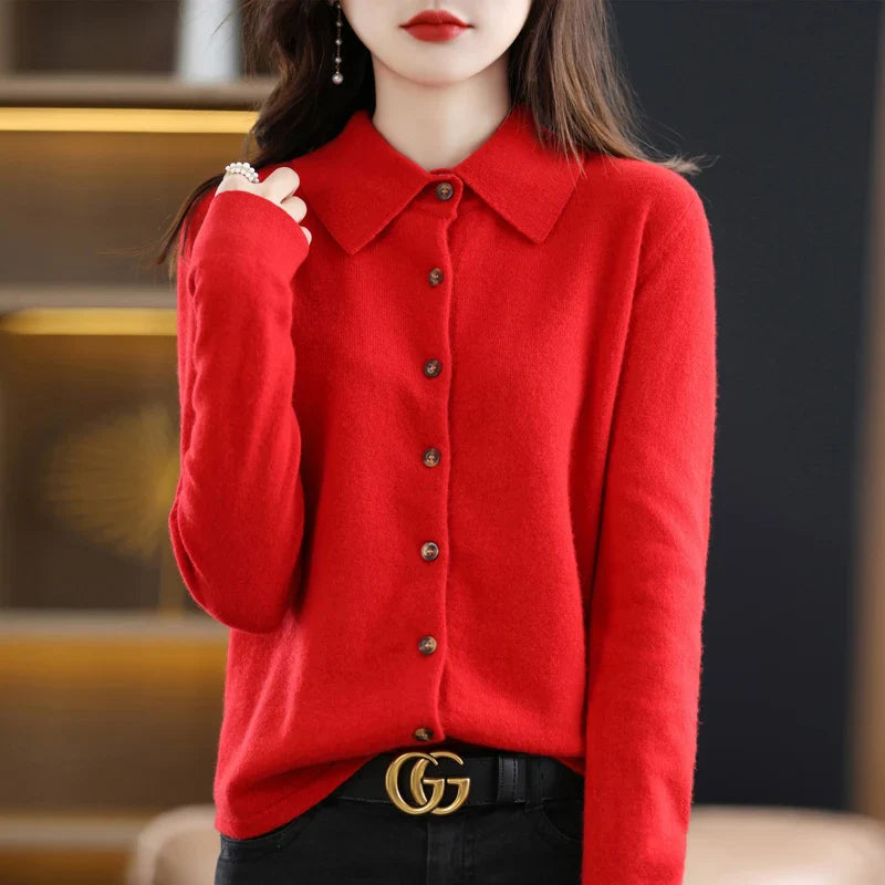 Olivia Bennet | Polo Cardigan for Women in Soft Knit, Classic Fit, Navy