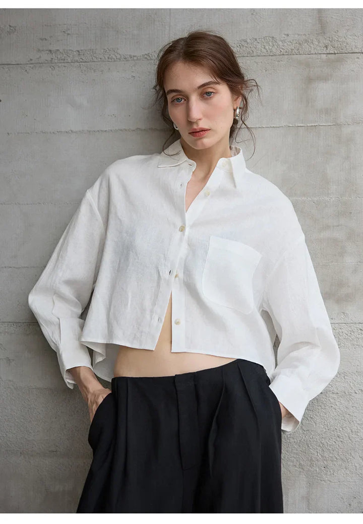 Olivia Bennet | Cropped Linen Overshirt for Women in Natural