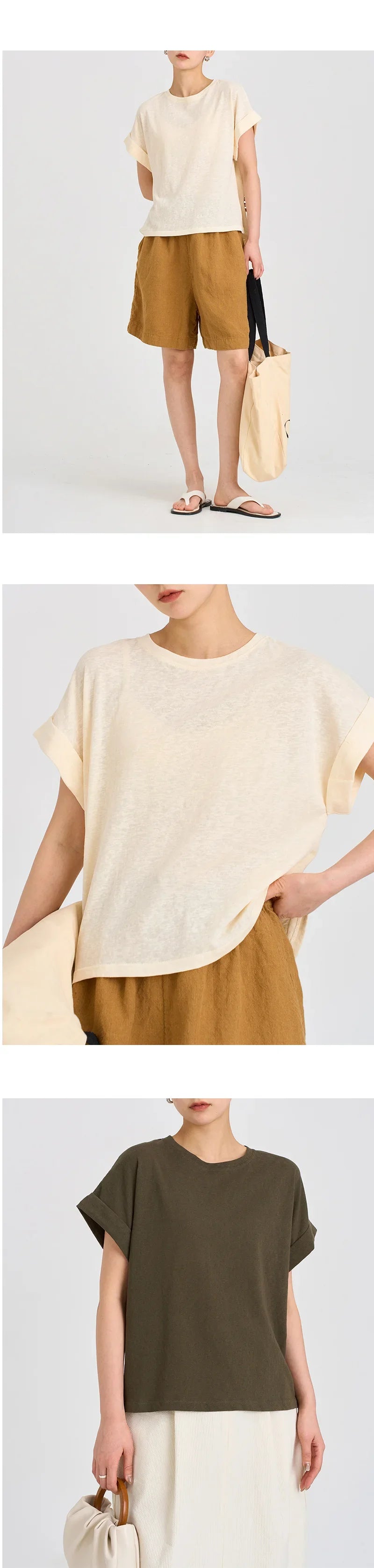 Olivia Bennet | Oversized Tee for Women in Soft Cotton with Rolled Cuff in White