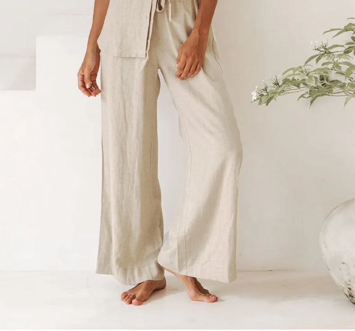 Olivia Bennet | Linen Wide Leg Pant for Women in Ruffle Style
