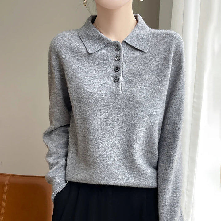 Olivia Bennet | Wool Polo Sweater for Women in Natural Color