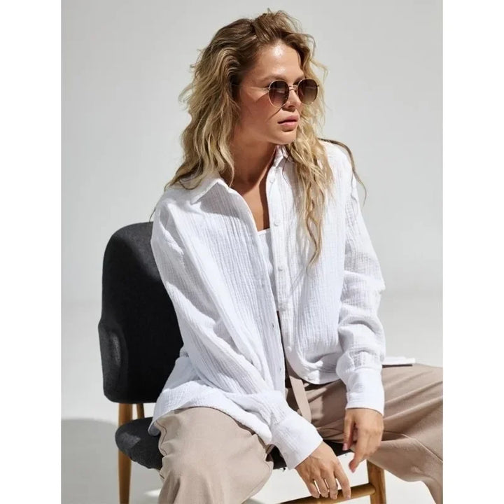 Olivia Bennet | Cotton Summer Shirt for Women in White
