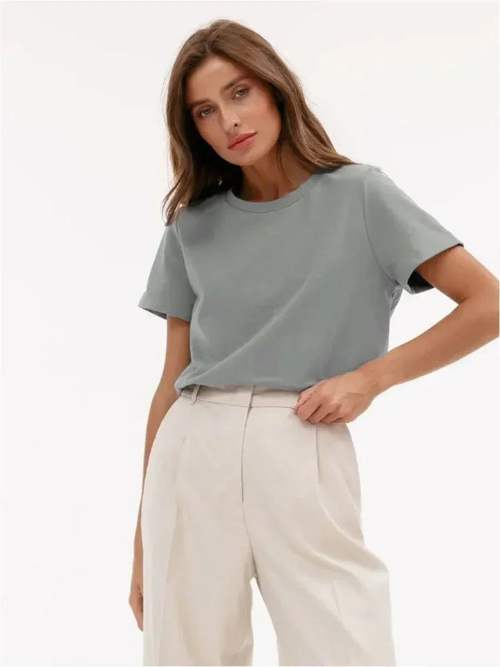 Olivia Bennet | Cotton Tee for Women, Regular Fit, White