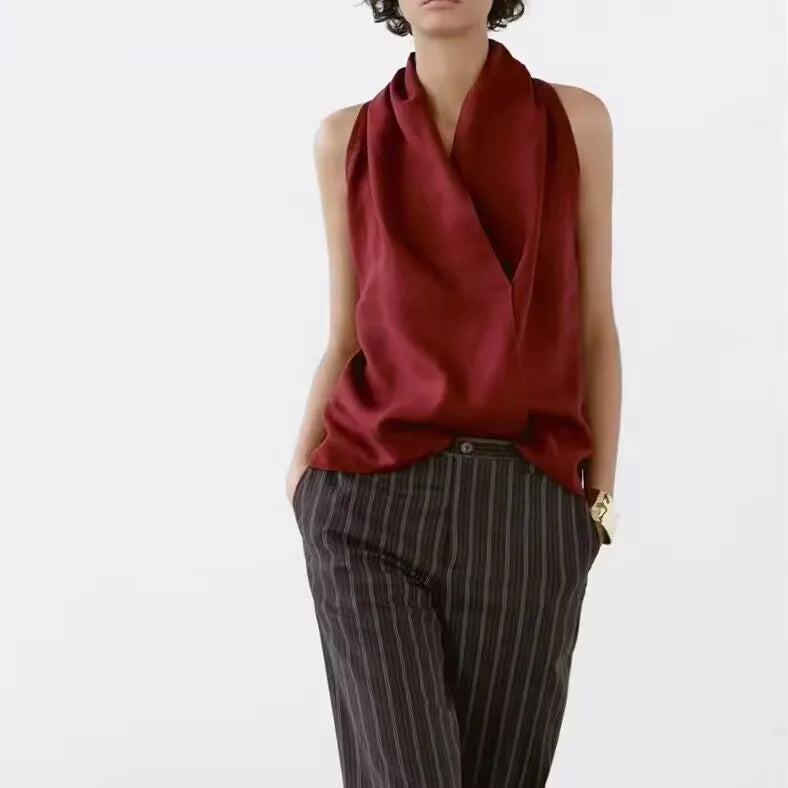 Olivia Bennet | Drape Linen Vest for Women