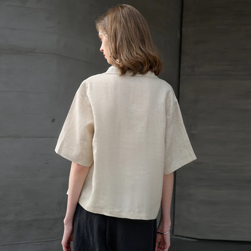 Olivia Bennet | Linen Polo Top for Women in Natural Fit