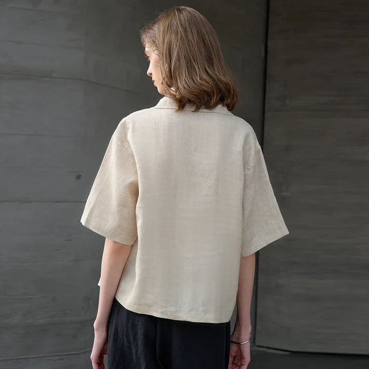 Olivia Bennet | Linen Polo Top for Women in Natural Fit