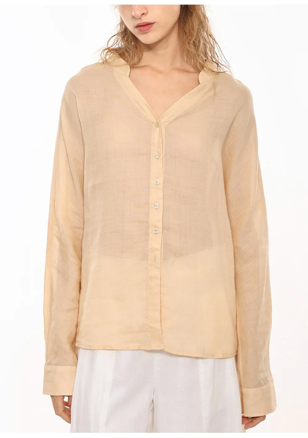 Olivia Bennet | Linen V-Neck Shirt for Women