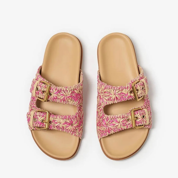 Olivia Bennet | Buckle Sandal for Women in Leather, Casual, Tan