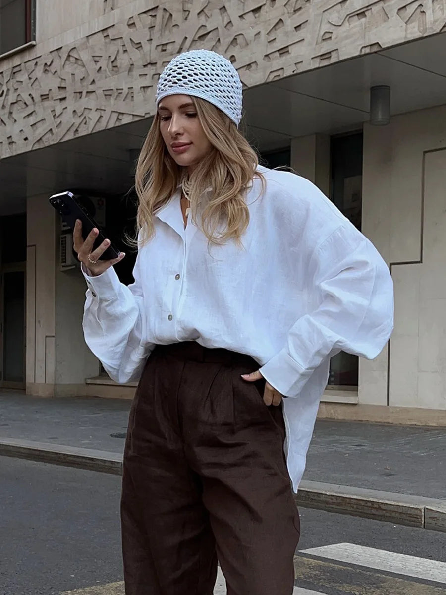Olivia Bennet | Cotton Relaxed Shirt for Women in White