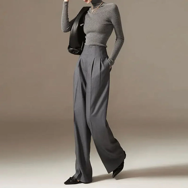 Olivia Bennet | Wide Leg Draped Pants for Women in Soft Fabric, Black