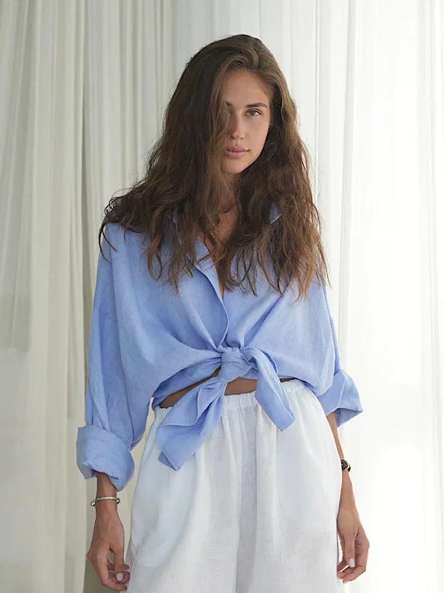 Olivia Bennet | Cotton Relaxed Shirt for Women in White