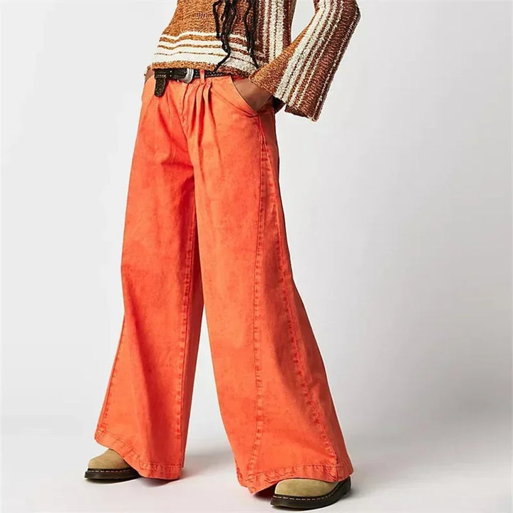 Olivia Bennet | Pleated Wide-Leg Jeans for Women in Denim