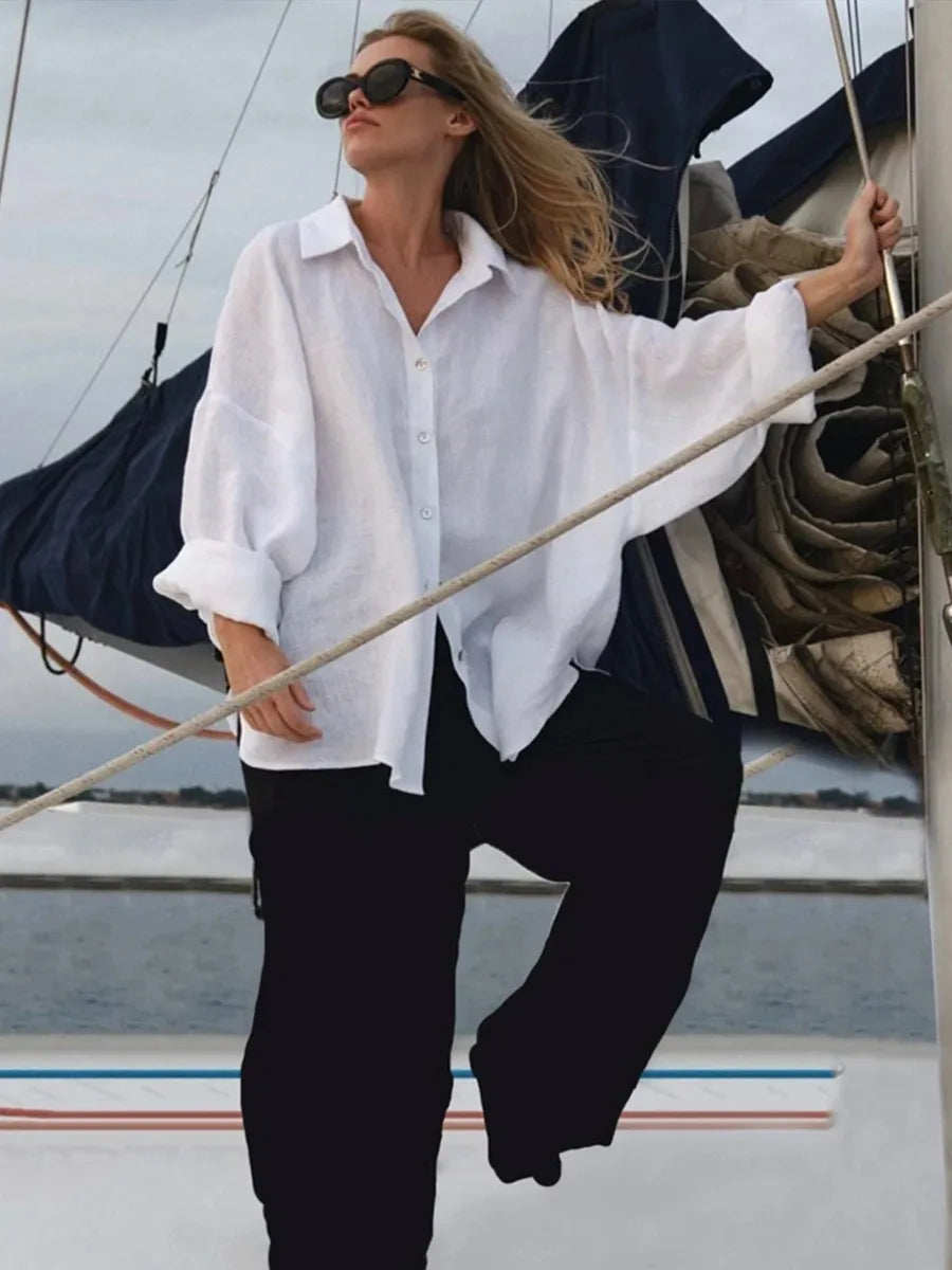 Olivia Bennet | Cotton Relaxed Shirt for Women in White