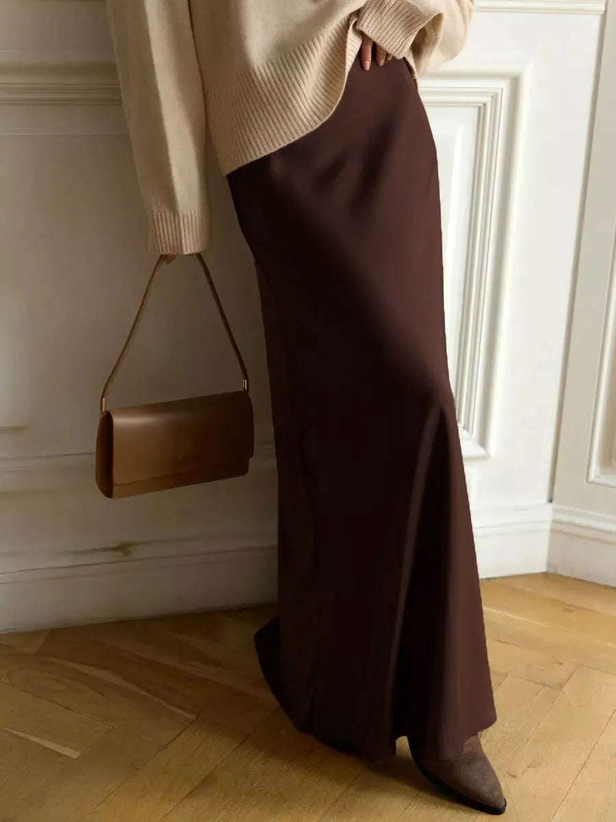 Olivia Bennet | Satin Fishtail Maxi Skirt for Women in Elegant Style