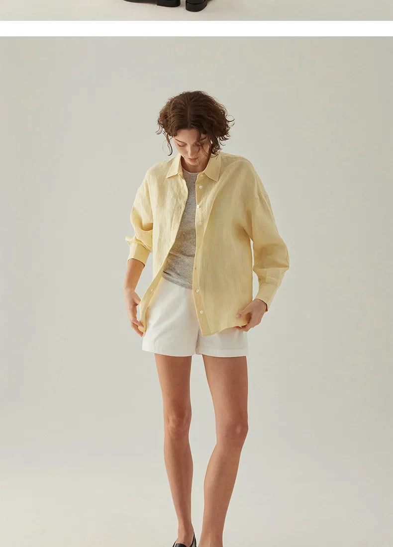 Olivia Bennet | Linen Shirt for Women in White with Slit Hem