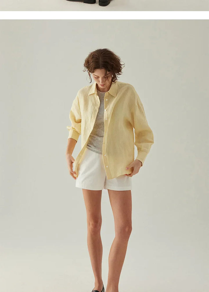 Olivia Bennet | Linen Shirt for Women in White with Slit Hem