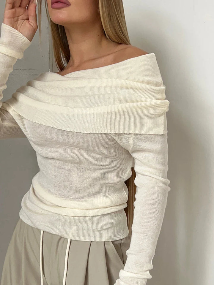 Olivia Bennet | Off-Shoulder Knit Top for Women in Natural Color