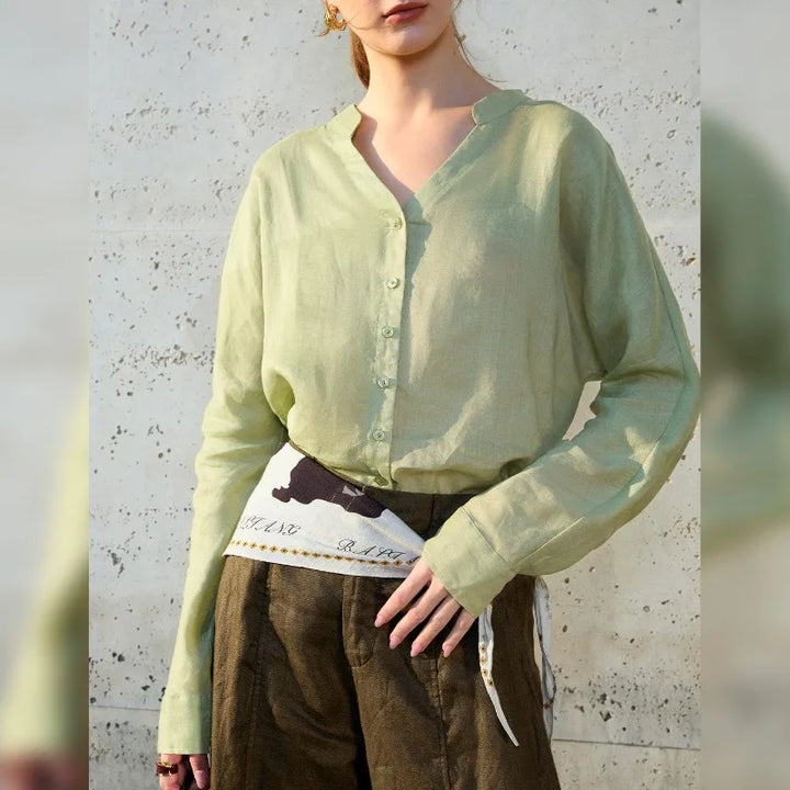 Olivia Bennet | Linen V-Neck Shirt for Women