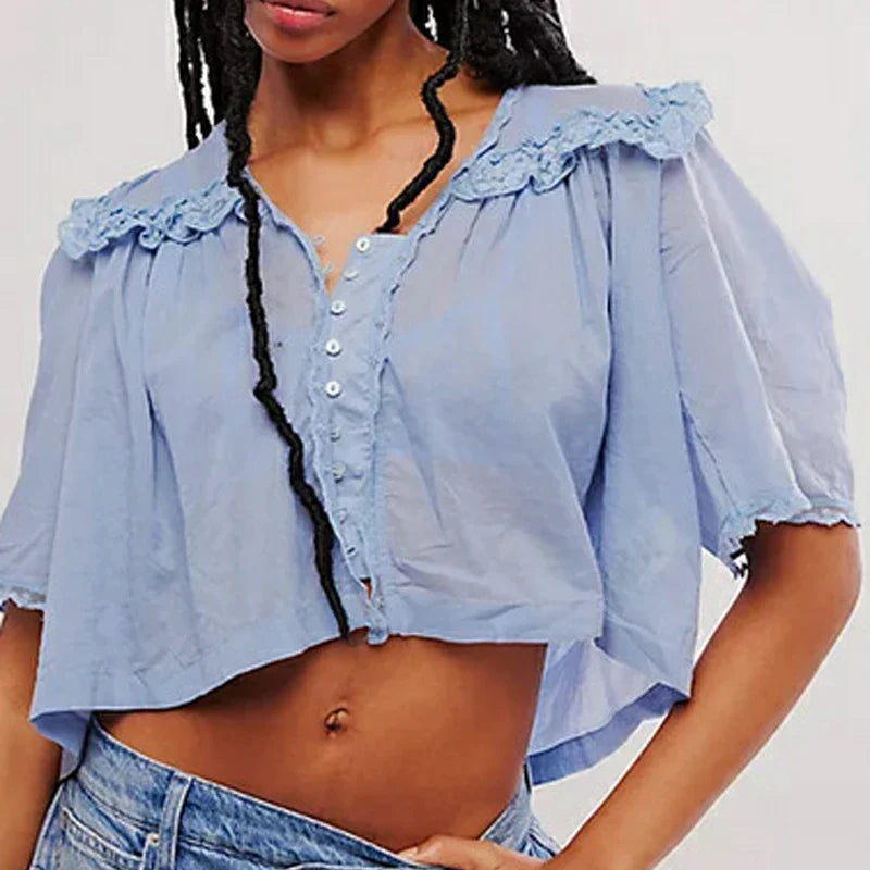 Olivia Bennet | Ruffle Blouse for Women in White Cotton
