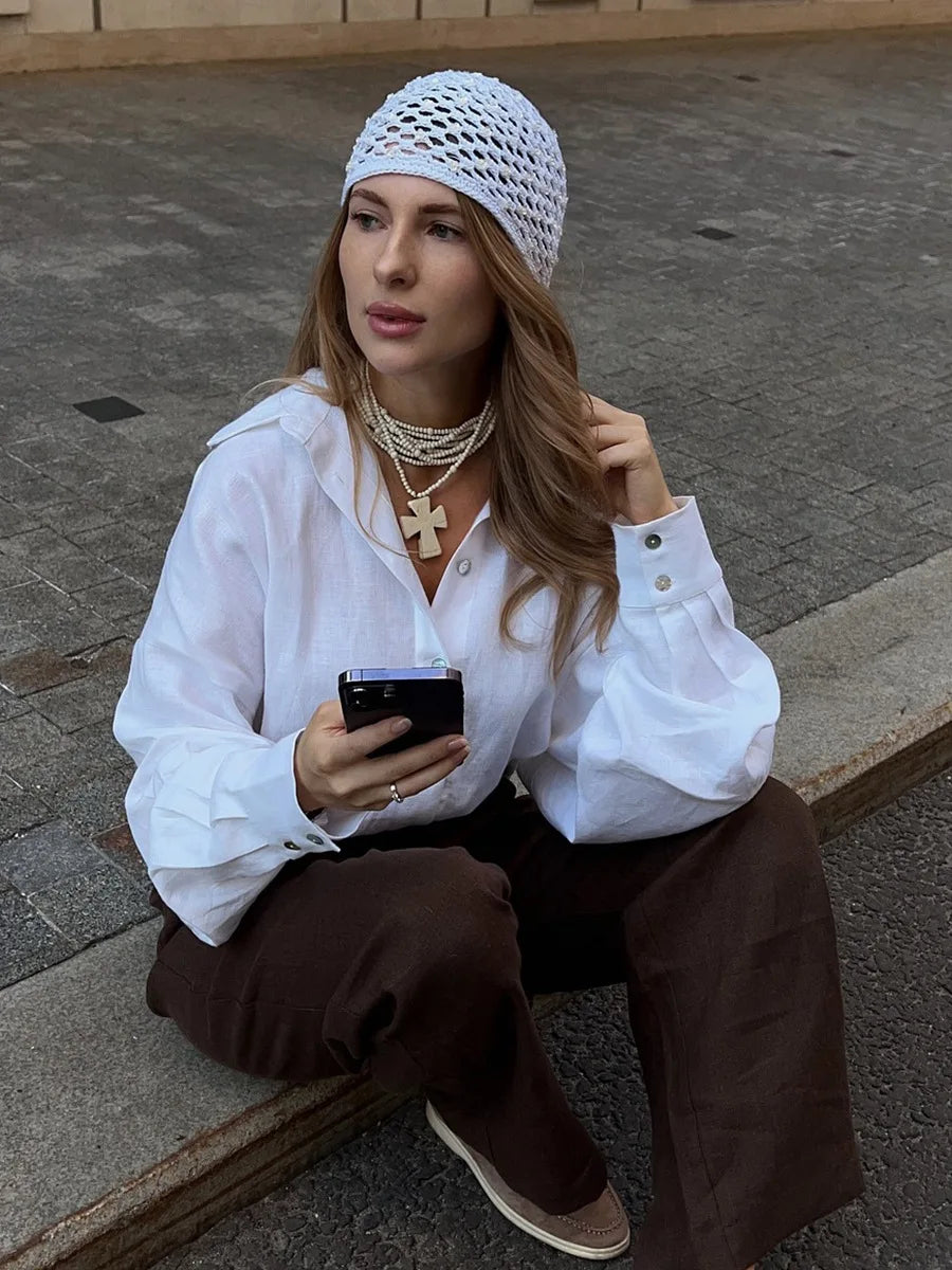 Olivia Bennet | Cotton Relaxed Shirt for Women in White