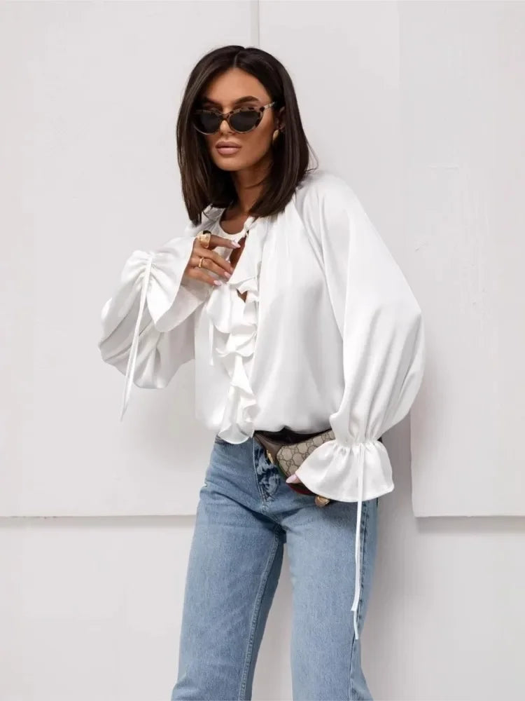 Olivia Bennet | Satin Ruffle Blouse for Women