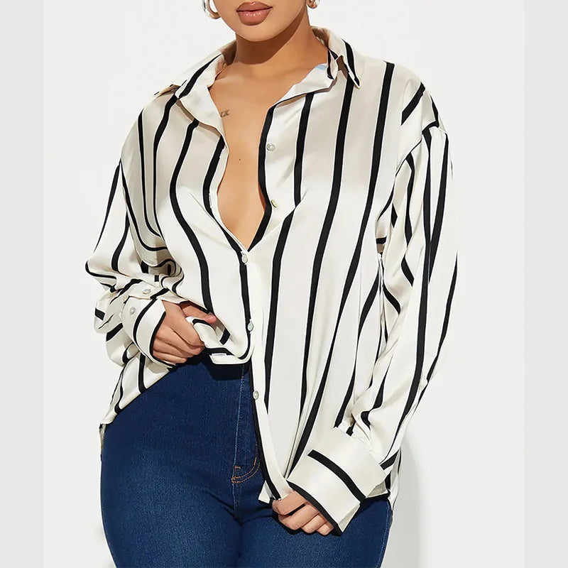 Olivia Bennet | Satin Stripe Shirt for Women