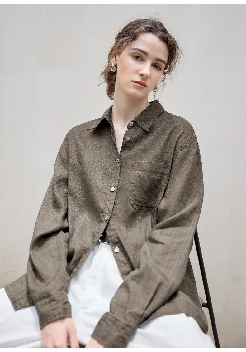 Olivia Bennet | Linen Shirt for Women, Relaxed Fit, White