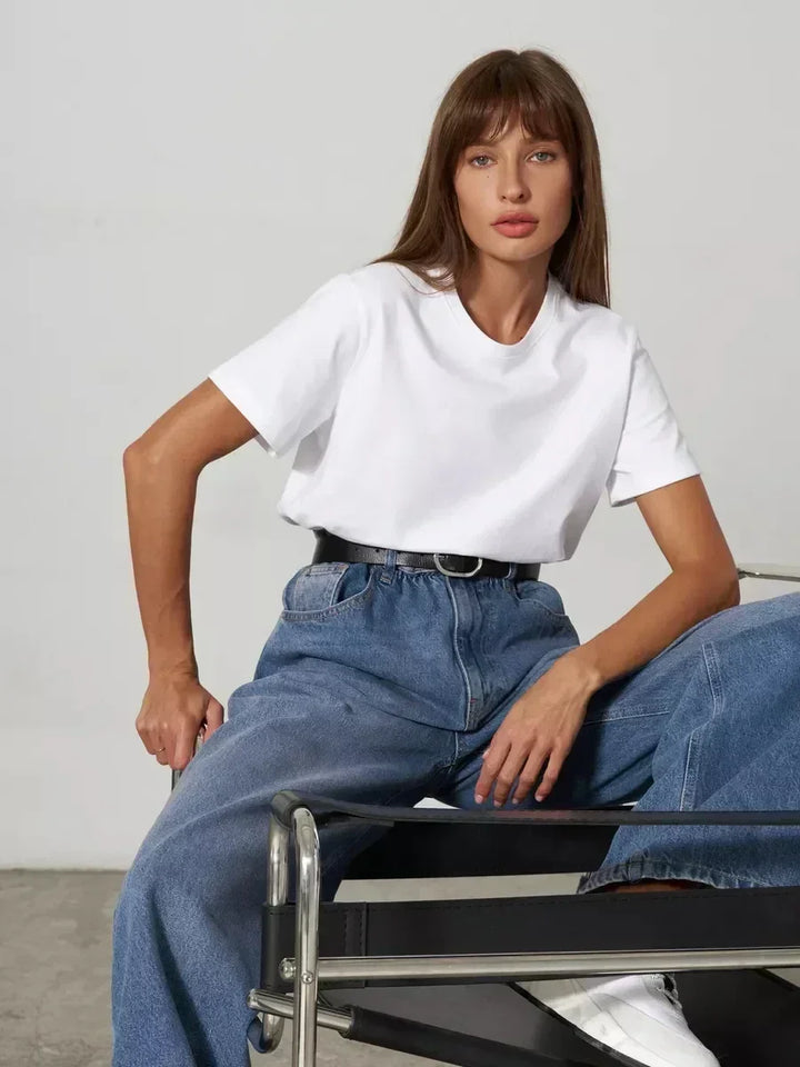 Olivia Bennet | Cotton Tee for Women, Regular Fit, White