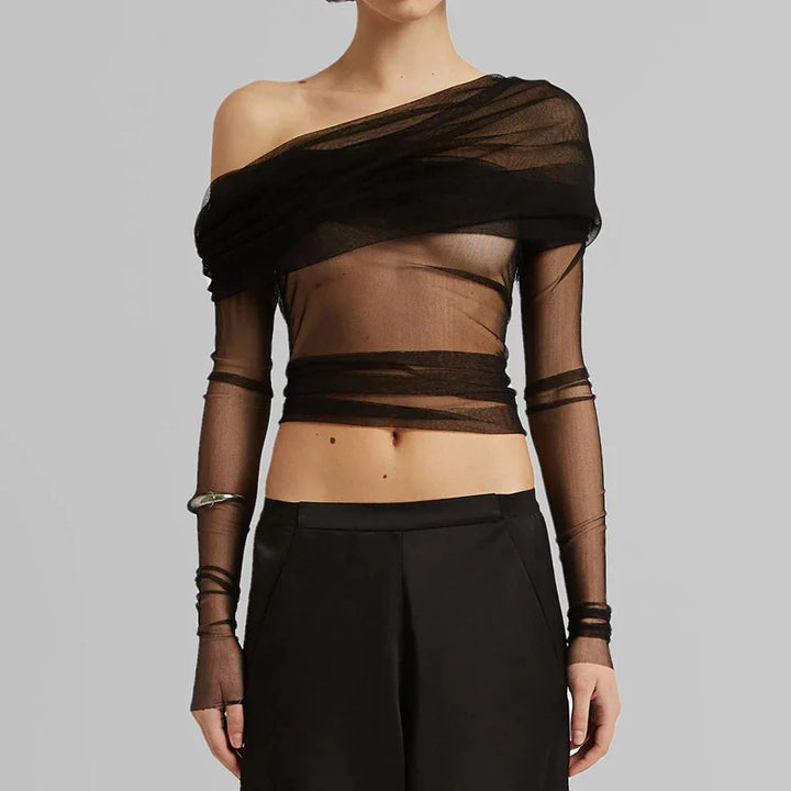Olivia Bennet | Mesh Overshirt for Women in Black