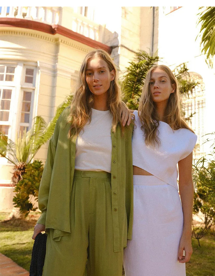 Olivia Bennet | Crop Linen Top for Women in Natural Color