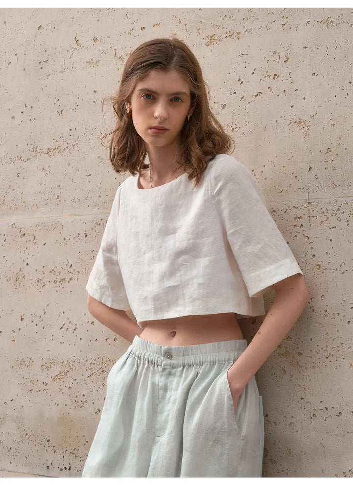 Olivia Bennet | Boxy Linen Crop Top