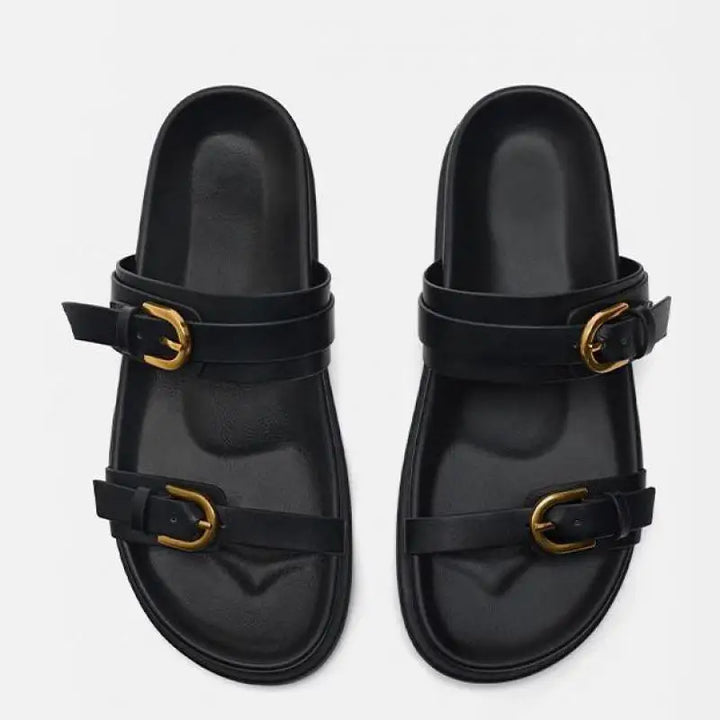 Olivia Bennet | Leather Slides for Women in Black