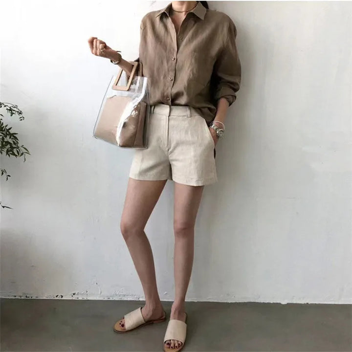Olivia Bennet | Soft Linen Open Collar Shirt