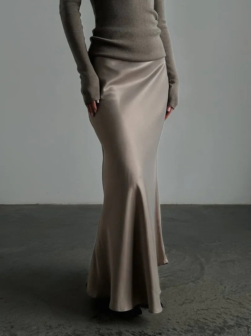 Olivia Bennet | Satin Fishtail Maxi Skirt for Women in Elegant Style