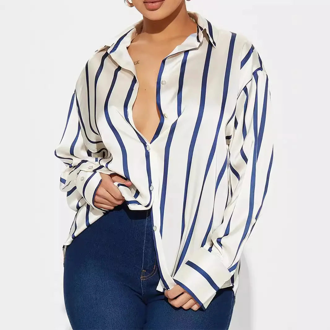Olivia Bennet | Satin Stripe Shirt for Women