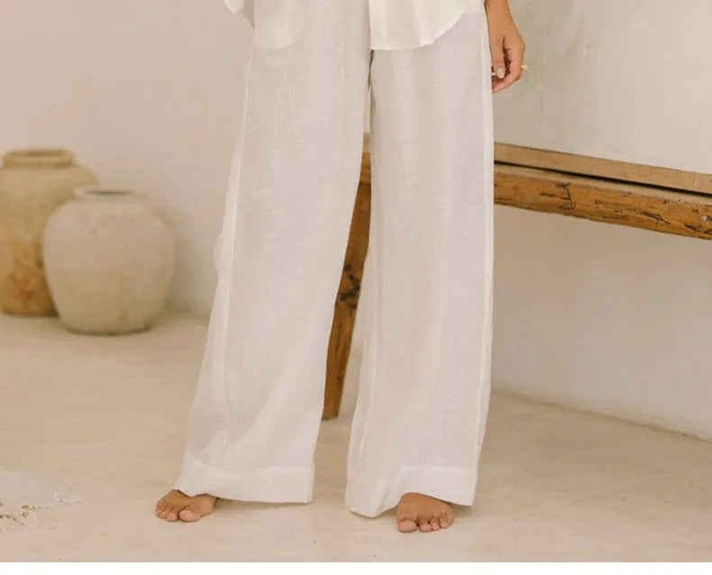 Olivia Bennet | Linen Wide Leg Pant for Women in Ruffle Style