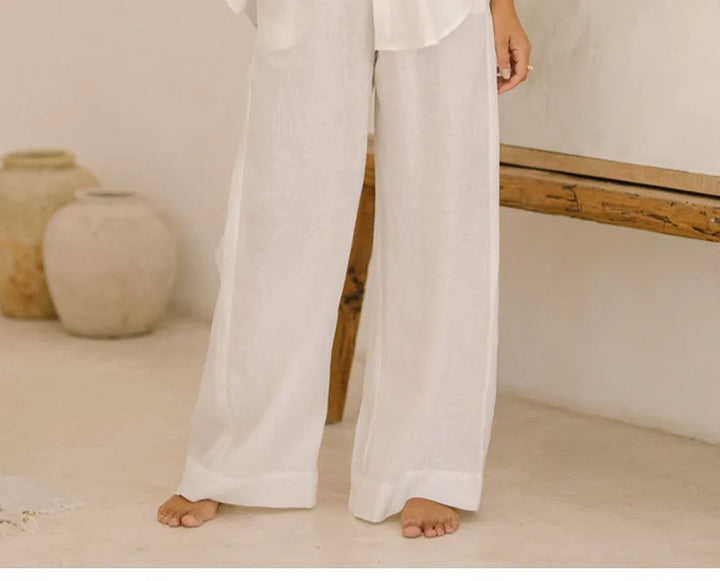 Olivia Bennet | Linen Wide Leg Pant for Women in Ruffle Style
