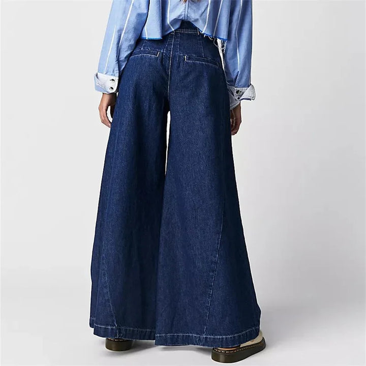 Olivia Bennet | Pleated Wide-Leg Jeans for Women in Denim