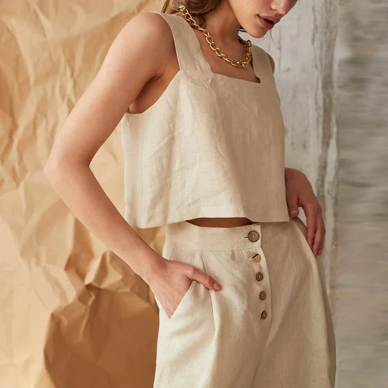 Olivia Bennet | Square Neck Linen Crop Tank