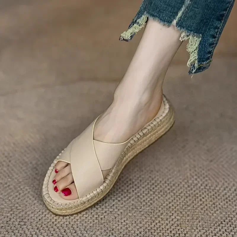 Olivia Bennet | Woven Leather Platform Sandals for Women