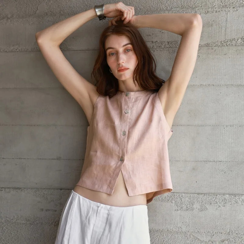 Olivia Bennet | Reversible Linen Crop Top