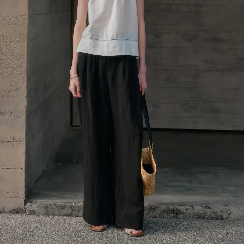Olivia Bennet | Pleated Wide Leg Linen Pant
