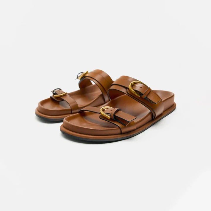 Olivia Bennet | Leather Slides for Women in Black