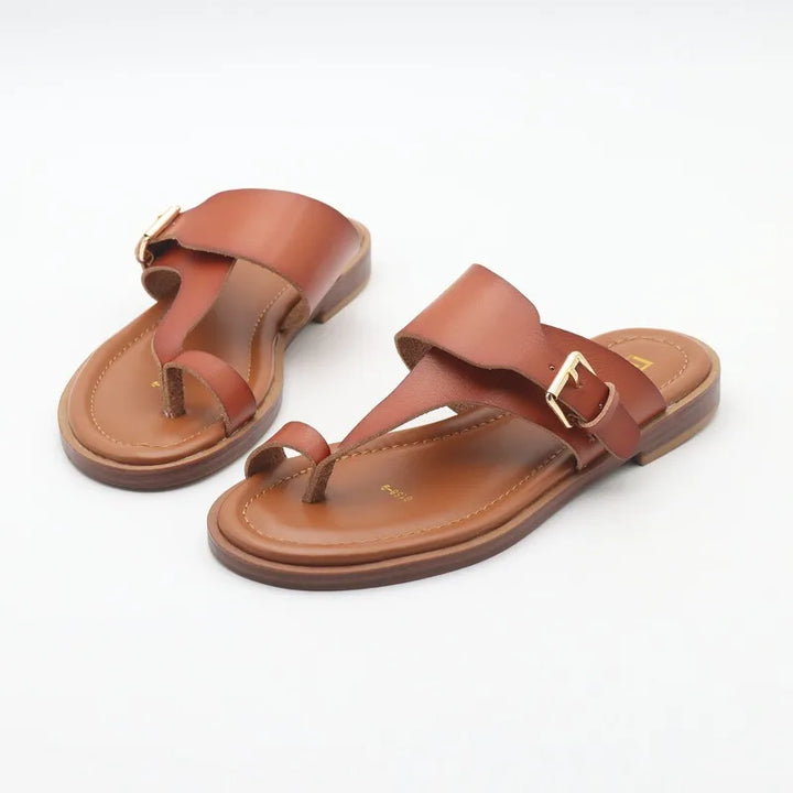 Olivia Bennet | Leather Buckle Sandal for Women in Natural Color