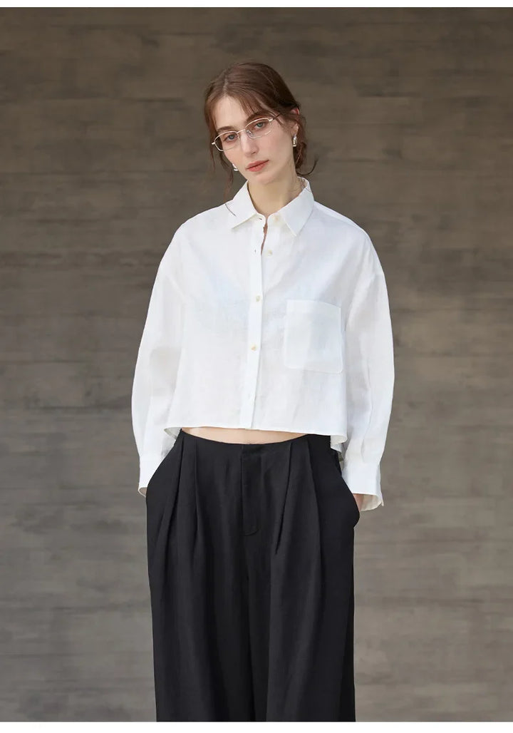 Olivia Bennet | Cropped Long Sleeve Linen Shirt