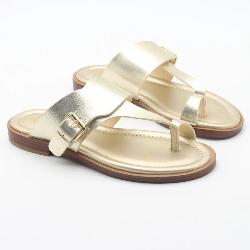 Olivia Bennet | Leather Buckle Sandal for Women in Natural Color