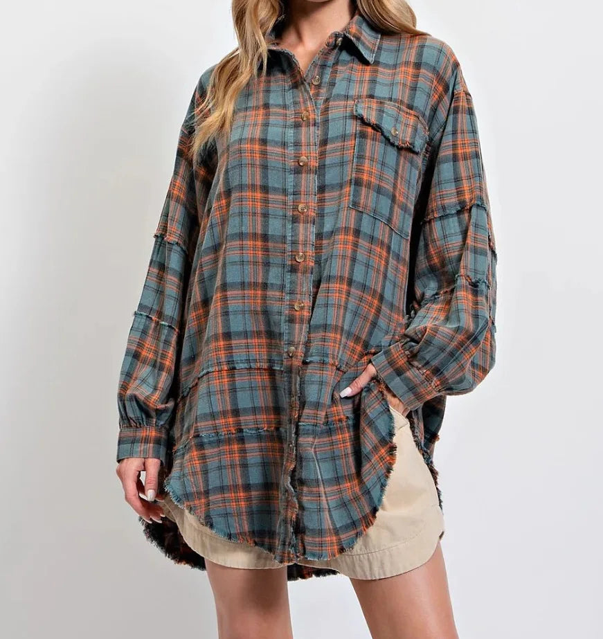 Olivia Bennet | Plaid Flannel Shirt for Women in Green