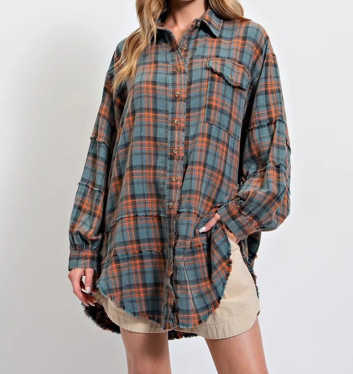 Olivia Bennet | Plaid Flannel Shirt for Women in Green