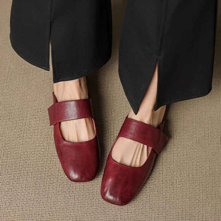 Olivia Bennet | Leather Square Toe Chunky Heel Mules